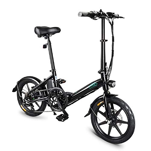 Electric Bike : SUQIAOQIAO Fiido D3S Ebike with Bike Pedals, 250W 7.8Ah Foldable Electric Bike with Front LED Light, Three-speed Shifting Power Assist Adjustable, Black
