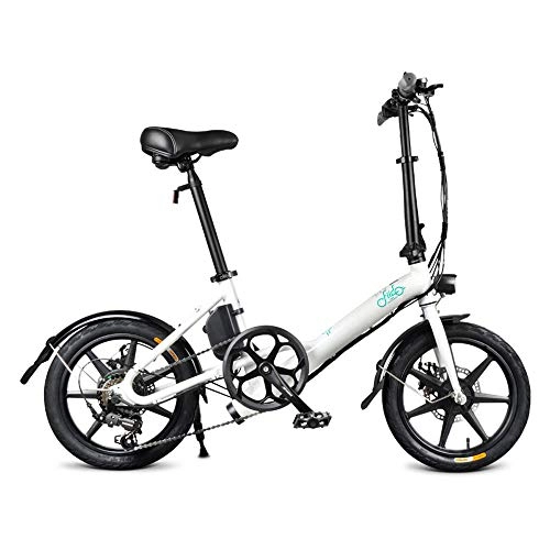 Electric Bike : SUQIAOQIAO Fiido D3S Ebike with Bike Pedals, 250W 7.8Ah Foldable Electric Bike with Front LED Light, Three-speed Shifting Power Assist Adjustable, White
