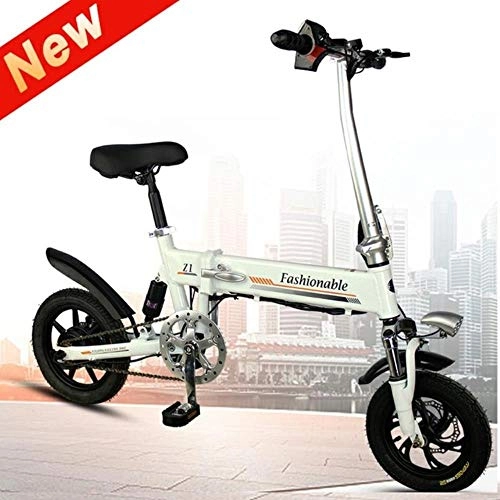 Electric Bike : suyanouz Mini Portable Folding Electric Vehicle Adult Lithium Battery Electric Bicycle Booster Battery Car Factory Outlets, White