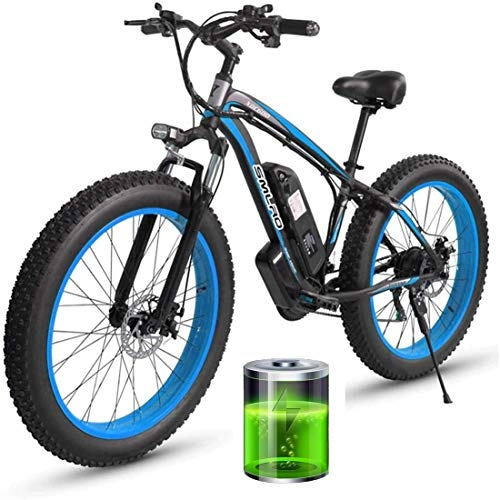 Electric Bike : SXTR 26'' Electric Mountain Bike with Removable Large Capacity Lithium-Ion Battery (48V 8Ah 350W 500W 1000W), Electric Bike 21 Speed Gear and three Working Modes (Blue)