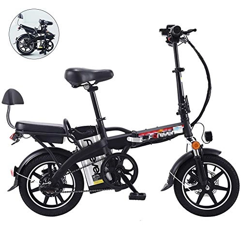 Electric Bike : SYCHONG Folding Electric Bike, 14 Inch Collapsible Electric Commuter Bike Ebike with Removable Lithium Battery Explosion-Proof Tire Battery Anti-Theft Lock, Black