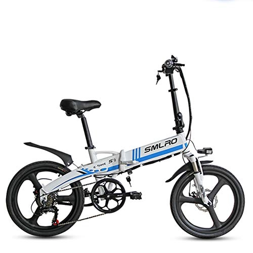 Electric Bike : SYCHONG Folding Electric Bike 20", Detachable Lithium Battery with 5-Speed Power Adjustment Instrument, LED Headlights + Speakers, Blue