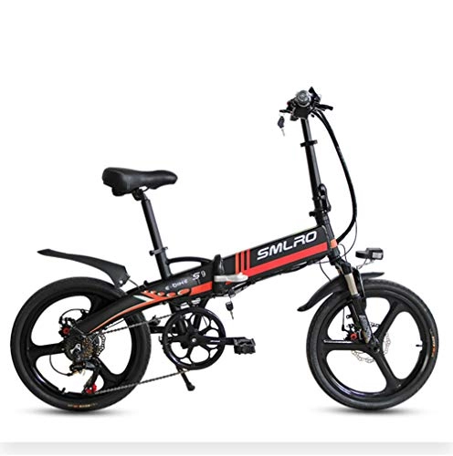Electric Bike : SYCHONG Folding Electric Bike 20", Detachable Lithium Battery with 5-Speed Power Adjustment Instrument, LED Headlights + Speakers, Orange