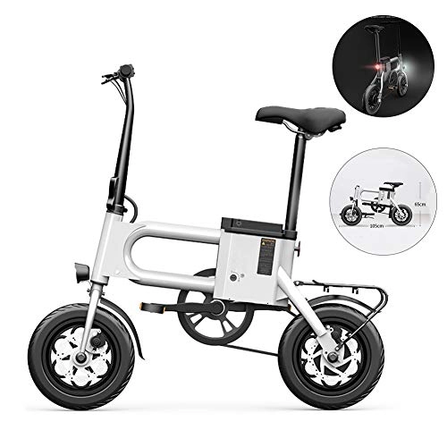Electric Bike : SYCHONG Folding Electric Bike with 36V 17.4Ah Removable Lithium-Ion Battery, 12 Inch Ebike with 350W Motor And Remote Start Three Modes Speed Cruise, White