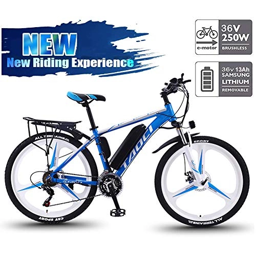 Electric Bike : TANCEQI 26" Electric Trekking / Touring Bike for Adult, Magnesium Alloy Ebikes Bicycles All Terrain, Fat Tire MTB 30 Speed Gear Commute / Offroad Electric Bicycle for Men Women, Blue