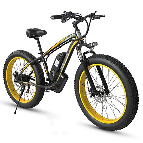 Electric Bike : TANCEQI Adult Fat Tire Electric Mountain Bike, 26 Inch Wheels, Lightweight Aluminum Alloy Frame, Front Suspension, Dual Disc Brakes, Electric Trekking Bike for Touring, Yellow