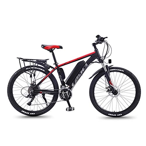 Electric Bike : TANCEQI Adult Fat Tire Electric Mountain Bike, 350W Snow Bicycle, 26Inch E-Bike 21 Speeds Beach Cruiser Sports Mountain Bikes Full Suspension, Lightweight Aluminum Alloy Frame, Red