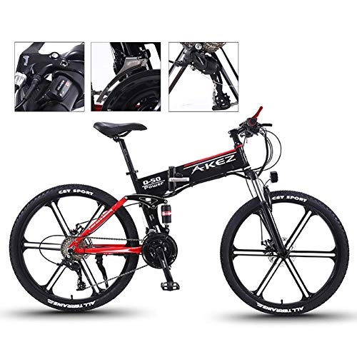 Electric Bike : TANCEQI Electric Mountain Bike 350W 26'' Electric Folding MTB Dual Suspension Bicycle with Super Magnesium Alloy Integrated Wheel, 27 Speed Gear And Three Working Modes, Red