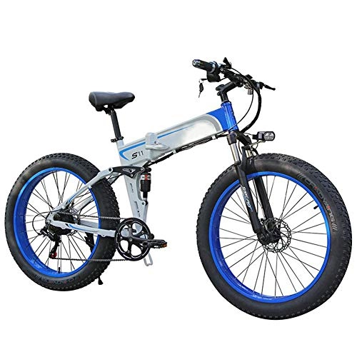 Electric Bike : TANCEQI Folding Electric Bike for Adults, 26" E-Bike Fat Tire Double Disc Brakes LED Light, Professional 7 Speed Transmission Gears Mountain Bicycle / Commute Ebike with 350W Motor