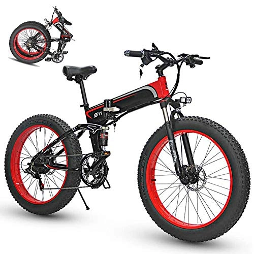 Electric Bike : TANCEQI Folding Electric Bike for Adults, 26" Mountain Bicycle / Commute Ebike with 350W Motor, E-Bike Fat Tire Double Disc Brakes LED Light Professional 7 Speed Transmission Gears