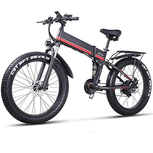 Electric Bike : TANCEQI Folding for Adults Electric Bike 26 Inches Fat Tire Snow Bike 12Ah Li-Battery 21 Speed Beach Cruiser Mountain E-bike with Rear SeatLCD Screen