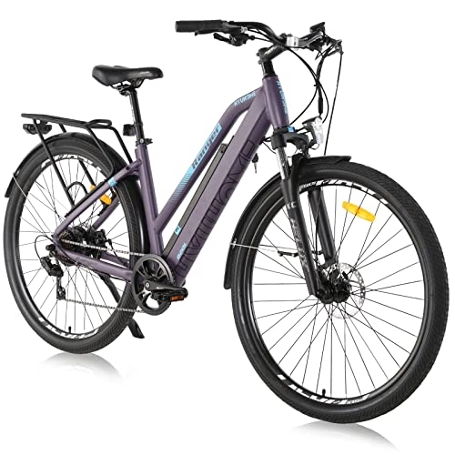 Electric Bike : TAOCI 27.5" / 28'' Electric Bike for Adults, E-bikes for Men Women with BAFANG Motor, Commuter Electric City Bike with Shimano 7-Speed and 36V 12.5Ah Removable Lithium Battery (28'', Purple)