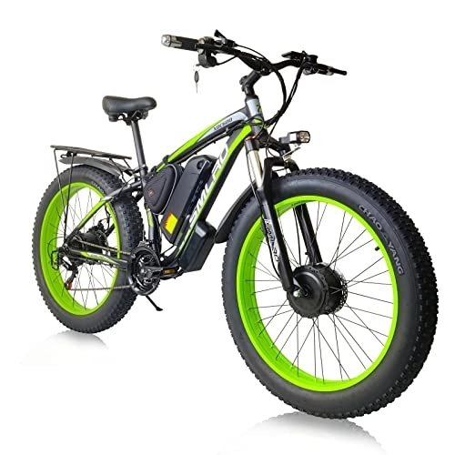 Electric Bike : TAOCI Electric Bike, 26” 4.0 Fat Tire E-Bike, E-MTB Bicycle, 48V 15Ah Removable Lithium Battery, 21-Speed Gear, 249w Electric Mountain Bike, offroad ebike (black green)