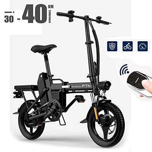 Electric Bike : TBDLG Folding Bike Electric Adults, 30-40km Mileage, 48v / 5AH, 14inch, City Bicycle Max Speed 30Km / h, Disc Brakes and Easy to Store In Caravan, Black