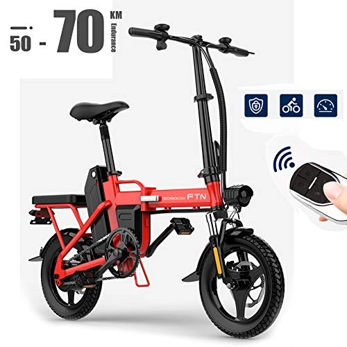 Electric Bike : TBDLG Folding Bike Electric Adults, 50-70km Mileage, 48v / 10AH, 14inch, City Bicycle Max Speed 30Km / h, Disc Brakes and Easy to Store In Caravan, Red