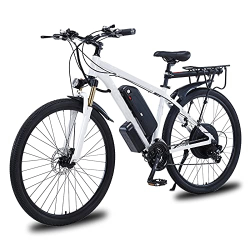 Electric Bike : TERLEIA Electric Bike 1000W Motor Double Disc Brakes City Commute Ebike 29" Adults Electric Mountain Bicycle 21 Speed Removable Lithium Battery E-Bike, White, 48V 13Ah