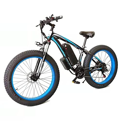 Electric Bike : TERLEIA Electric Bike 350W Motor Front And Rear Disc Brakes All Terrain Snow Cross-Country Electric Bike 26" Mountain Electric Bicycle for Adults 21 Speed Fat Tire E-Bike, Black blue, 36V 10Ah