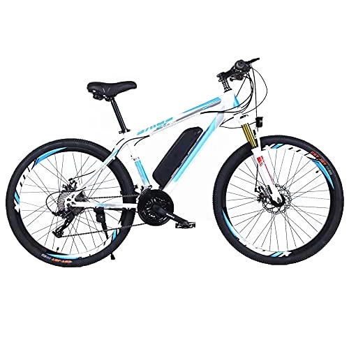 Electric Bike : TGHY Electric Mountain Bike 26" E-MTB Bicycle 250W with Removable 36V 10Ah Lithium-ion Battery for Men Adults 50km Range 27-Speed Double Disc Brake Lockable Front Frok, White & Blue