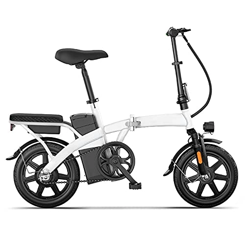 Electric Bike : TGHY Folding Electric Bike 14" City Commuter E-bike for Adults 250W Brushless Motor Removable 48V 10Ah Lithium Battery Disc Brake Pedal Assist LED Headlight Foldable Bicycle, White