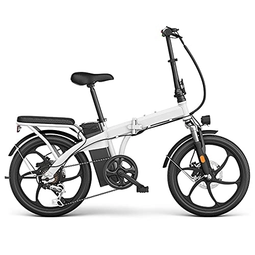 Electric Bike : TGHY Folding Electric Bike 20" E-Bike for Adults 240W Brushless Motor Removable 48V Lithium Battery 6-Speed Shifter Pedal Assist Disc Brake Portable Electric Bicycle for Commuter, White