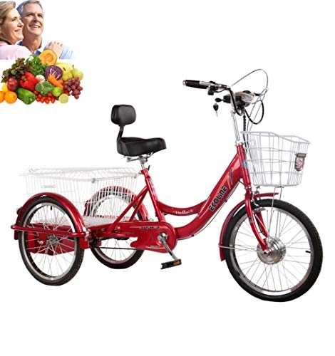 Electric Bike : Tricycle adult three wheel bicycle 20'' electric power assist 3 wheels bikes for parents Lithium battery 250W motor With extra shopping basket Mobility tricycle Exercise Maximum load 200kg