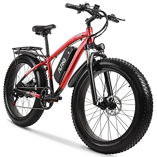 Electric Bike : VLFINA Electric Mountain Bike, 26 * 4.0 Inch Adult Fat Tire Electric Bike, 48V*17Ah Removable Battery, Dual Hydraulic Disc Brakes, With Tailstock