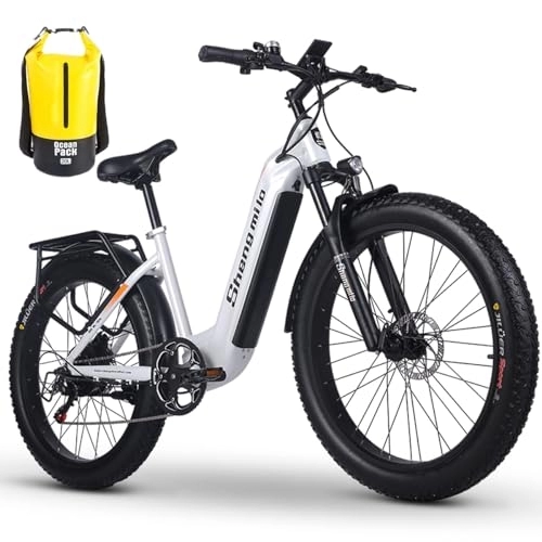 Electric Bike : VLFINA Pedal Assist Electric bicycle 26 inch Fat Tire，Double shock absorption Electric mountain bike，48V17.5Ah Removable battery，Adult ebike with tailstock