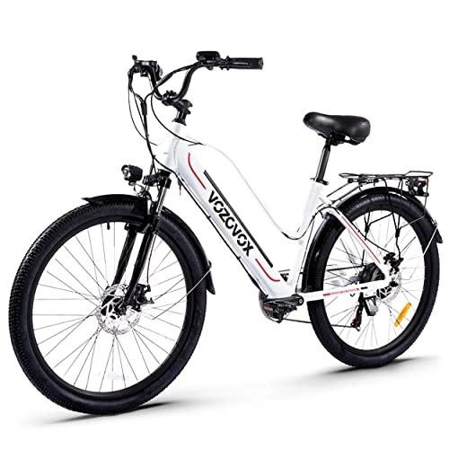 Electric Bike : VOZCVOX Electric Bike Ladies Electric City Bike for Women 26" Electric Cargo Bikes Commute E-bike E Trekking Bike With 48V9.6AH Battery Pedal Assist Disc Brake 7Speed Gears (White)