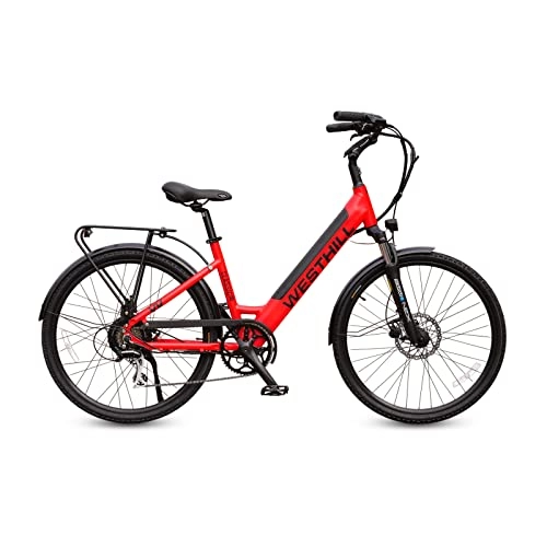 Electric Bike : Westhill Classic ST 26″ Step Through Electric Bike 14Ah E-bike | Integrated Battery, Aluminium Frame, Front Suspension (Red)