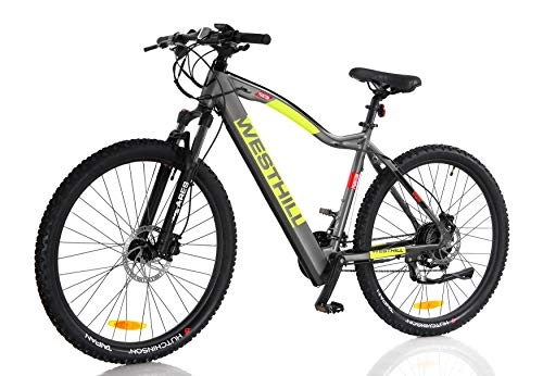 Electric Bike : Westhill Phantom Electric Mountain Bike | Concealed Integrated Battery - Grey & Yellow (Phantom (10.4Ah Battery))