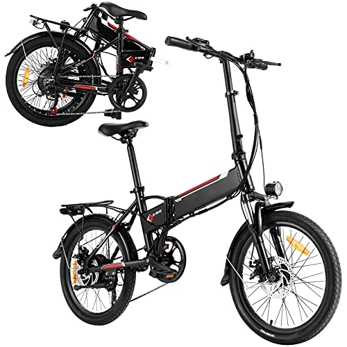 Electric Bike : WINICE Folding Electric Bike, 20'' City E-Bike 250W Electric Bicycle, Electric Bikes for Adults with 36V 8Ah Removable Lithium-ion Battery, Shimano 7 Speed (black)