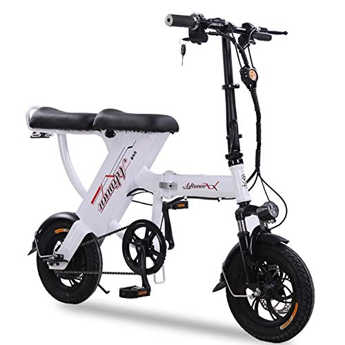 Electric Bike : WM Folding Electric Scooter 12 Inch 48v Electric Bike with 20ah Lithium Battery City Bike Maximum Speed 35 Km / H Disc Brake, White