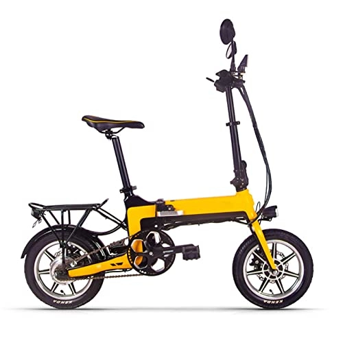 Electric Bike : WMLD Electric Bike Foldable for Adults 14 Inch Fat Tire Folding Electric Bike 36V 250W 10.2Ah Lithium Battery Ebike (Color : Yellow)
