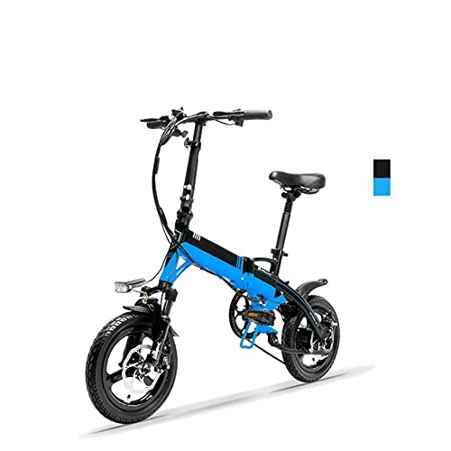 Electric Bike : WXDP Self-propelled Adult Folding Electric Bike, Double Shock 14 Inch Mini City Ebike Aluminum Alloy Frame Double Disc Brakes 6 Speed ​​With With Car Basket, Black Blue