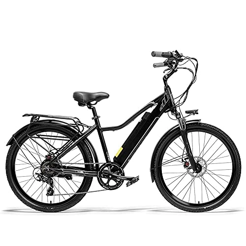 Electric Bike : WXDP Self-propelled Adult Urban Electric Bike, Double Disc Brakes 26 Inch Pedal Assist Bicycle Aluminum Alloy Frame Oil Spring Suspension Fork 7-Speed, Black, 10.4 Ah
