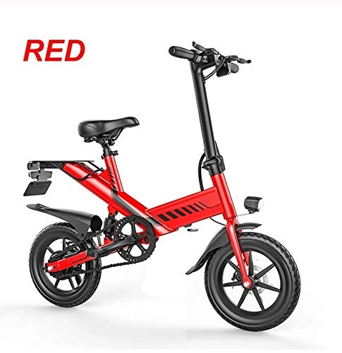Electric Bike : WXJWPZ Folding Electric Bike 48V 7.5Ah 400W Aluminium Alloy Smart E Bike 14" Rear Suspension Mini Foldable Electric Bicycle Bike 3 Colors, Red