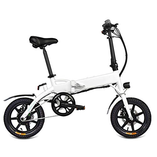 Electric Bike : WXX 14 Inch Aluminum Alloy Folding Electric Bicycle Anti-Skid Shockproof Riding Electric Off-Road Bicycle Suitable for Camping, White