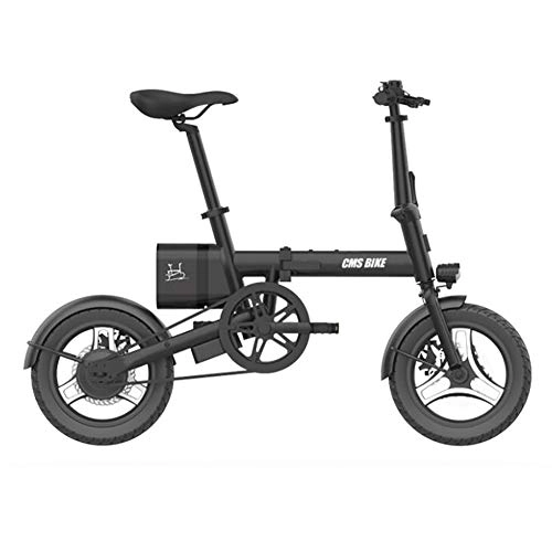 Electric Bike : WXX 14-Inch Portable Aluminum Alloy Folding Electric Car with 3 Built-In Riding Modes, Five-Speed Electronic Shift Adult Small Electric Battery Bike, Black