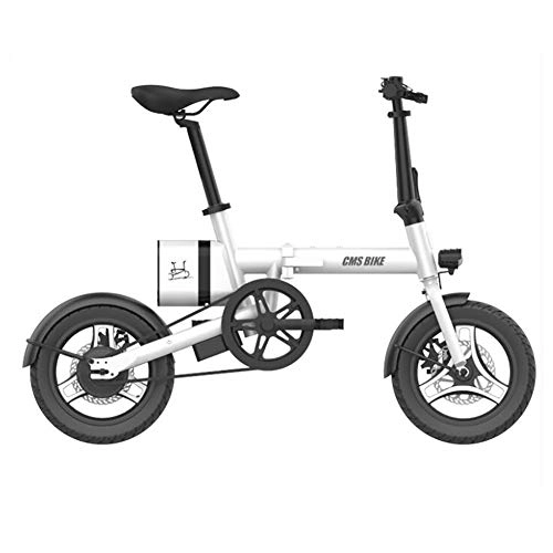 Electric Bike : WXX 14-Inch Portable Aluminum Alloy Folding Electric Car with 3 Built-In Riding Modes, Five-Speed Electronic Shift Adult Small Electric Battery Bike, White