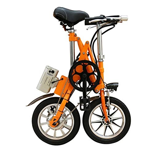 Electric Bike : WXX 14 Inch Portable One Second Folding Electric Car Male And Female Adult Lithium Battery Aluminum Alloy Electric Bicycle Suitable for Camping, Orange