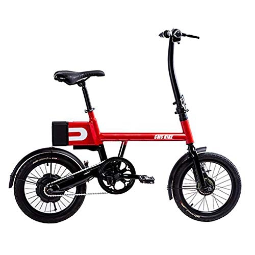 Electric Bike : WXX 16 Inch Adult Folding Electric Bicycle High Carbon Steel Frame LED Power Display Instrument Battery Power Electric Vehicle, Red