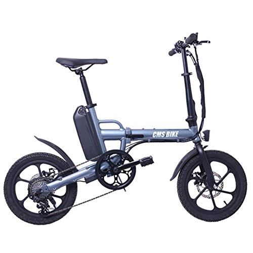 Electric Bike : WXX 16 Inch Aluminum Alloy Variable Speed Folding Electric Bicycle Dual Disc Brake LED Highlight Light Lithium Battery High Power Electric Vehicle, Gray