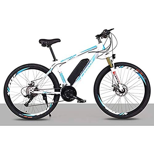 Electric Bike : WXX 26-Inch Dual Disc Brake Variable Speed Electric Bicycle with Removable Lithium-Ion Battery Large Capacity (36V 8AH 250W) Off-Road Power-Assisted Bicycle, white blue, 21b