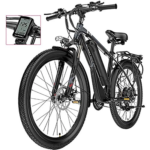 Electric Bike : WXX Electric Mountain Bike with Rear Seat, 26" 21-Speed Waterproof Electric Bike, 400W with Removable 48V 13AH Lithium-Ion Battery Bicycle Ebike, black gray, 48v13AH