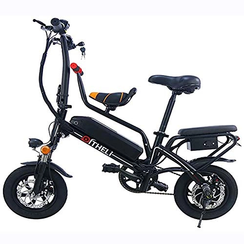 Electric Bike : WXX Small Parent-Child Electric Bicycle, 288W 12Inch Pedal Assist E-Bike, with Removable 48V Lithium Battery Electric Bicycle, for Outdoor Cycling, Black, 48V8AH