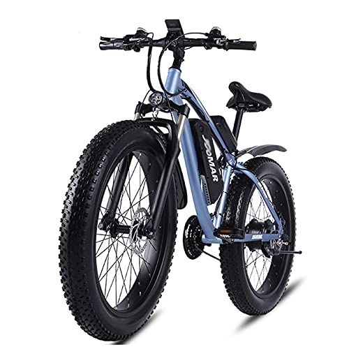 Electric Bike : WZW JM02S 1000W Adults Electric Bike 48V17Ah 4.0 Fat Tire Mountain Ebike Kit 21 Speed Gears Waterproof Electric Bicycle with LCD Display (Color : Blue, Size : 1 Battery)