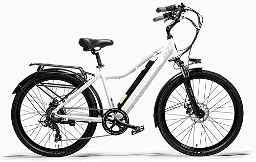 Electric Bike : XBSLJ Electric Bikes, Folding Bikes Folding Ebike Dual Disc Brakes 26 inch Pedal Assist Bicycle Frame Oil Spring Suspension Fork 90KM for Adults Travel Work Out-White