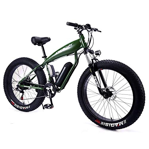 Electric Bike : xianhongdaye 26-inch mountain snow bike, electric lithium battery, lightweight and fat tires, front and rear mechanical disc brakes, off-road bicycles-green