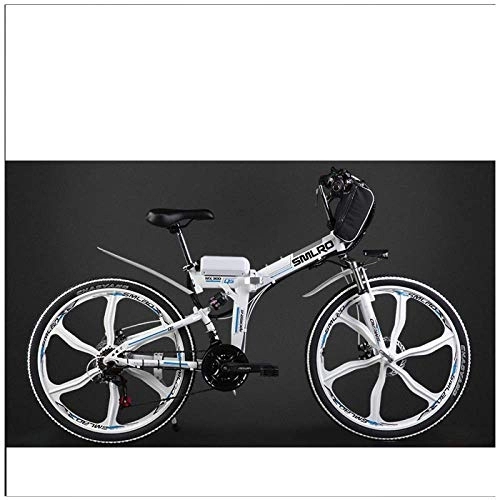 Electric Bike : Xiaotian Electric Folding Bike City Mountain Bike Adult Moped, Lithium Battery 48V 26 Inch Power Battery Car, White