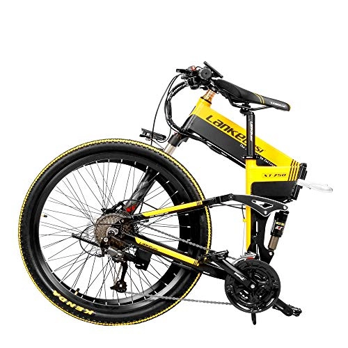 Electric Bike : XTD Upgrade 48V 500w Electric Mountain Bicycle, 26 Inch Fat Tire E-Bike（Top Speed 40 Km / h） Cruiser Mens Sports Bike Full Suspension Adult MTB Dirtbike，yellow A